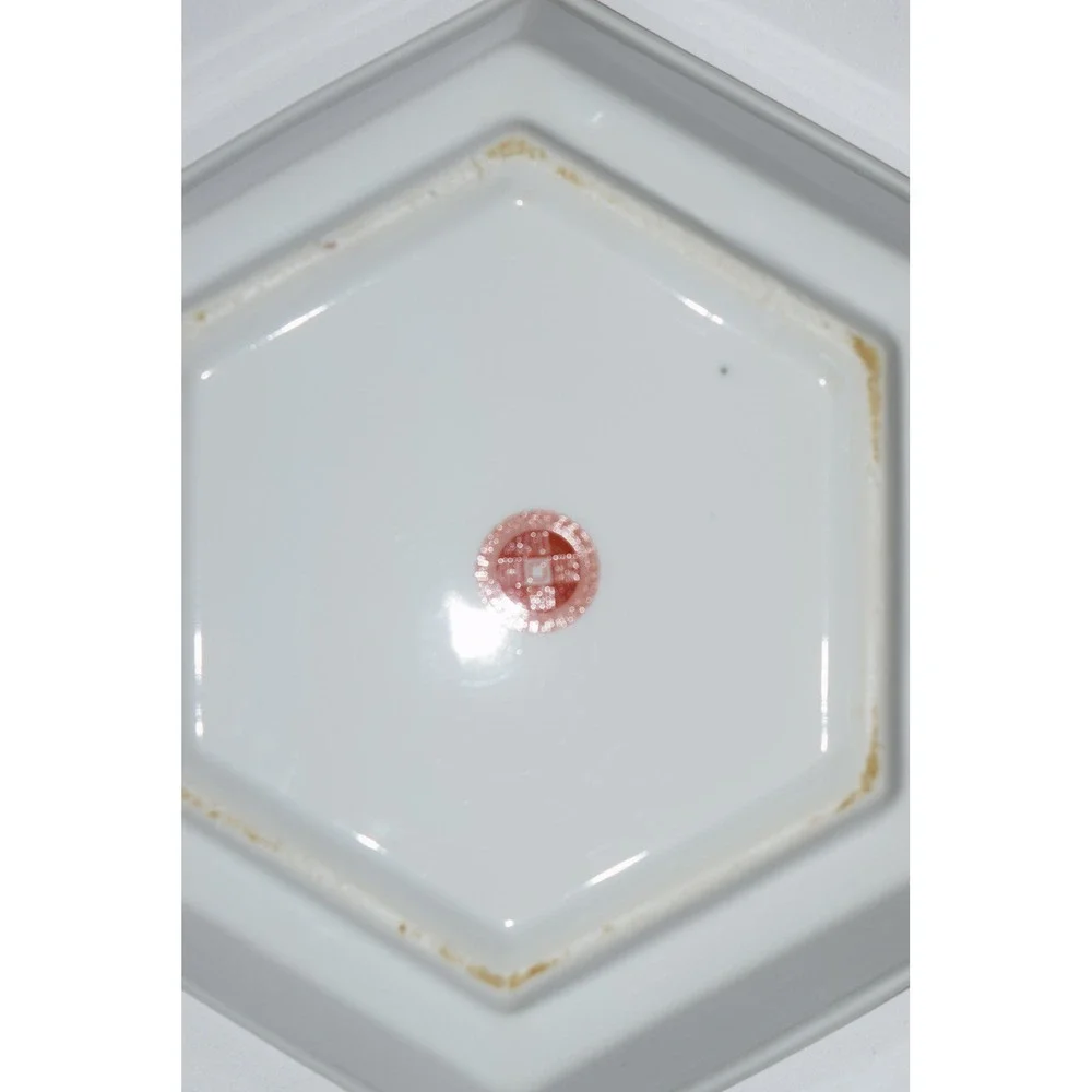 EUC Hexagonal Appetizer Plates 2pc 7.25in White Red Blue Good Mandala Boho